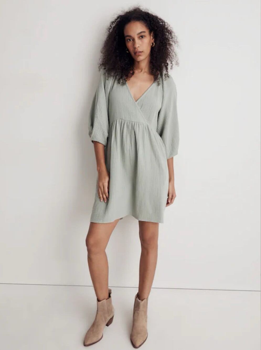 Madewell Women’s Sage Green Gauze Faux Wrap Empire Waist Dress Size Small NWT